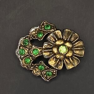 RARE Vintage or Antique Signed WMCA Ladies Belt Buckle Green Crystal